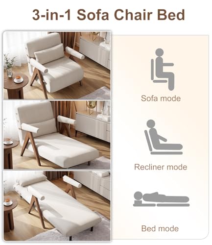 Beige White Convertible Sofa Bed Chair D9754