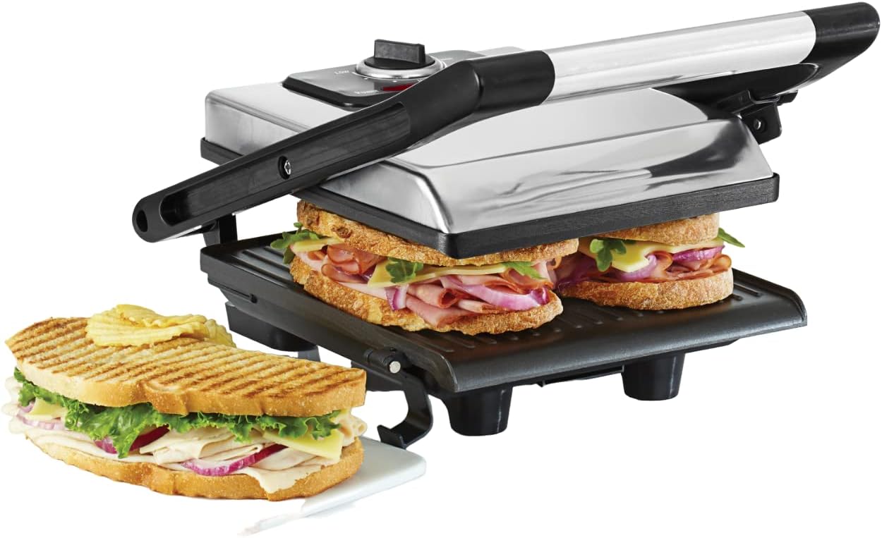 Stainless Steel Panini Press with Double Nonstick Plates D839