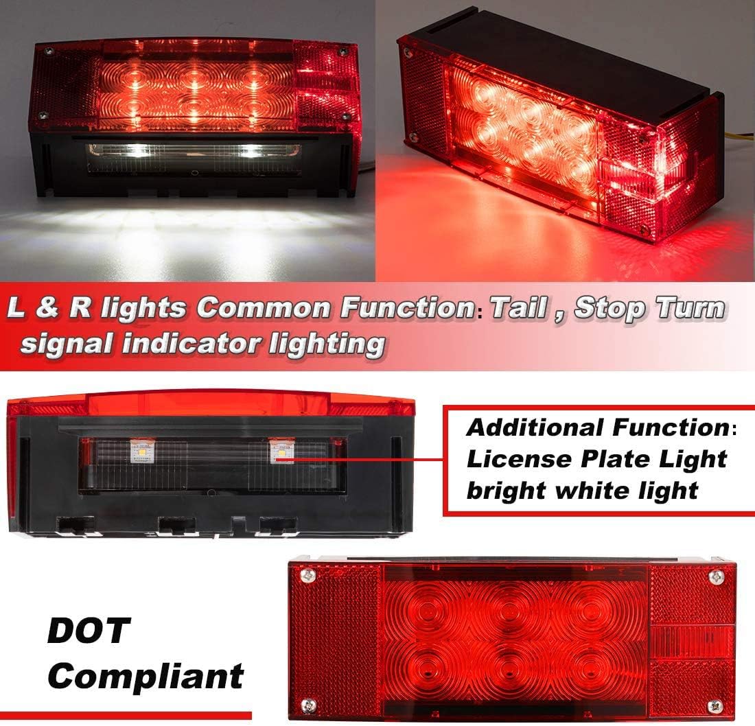 2PCS 12V LED Submersible Rectangular Trailer Lights F825