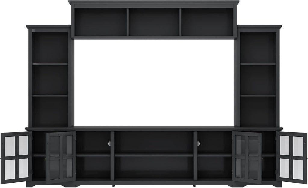 Black 104 Inch Entertainment Wall Unit with Tempered Glass Door U65357