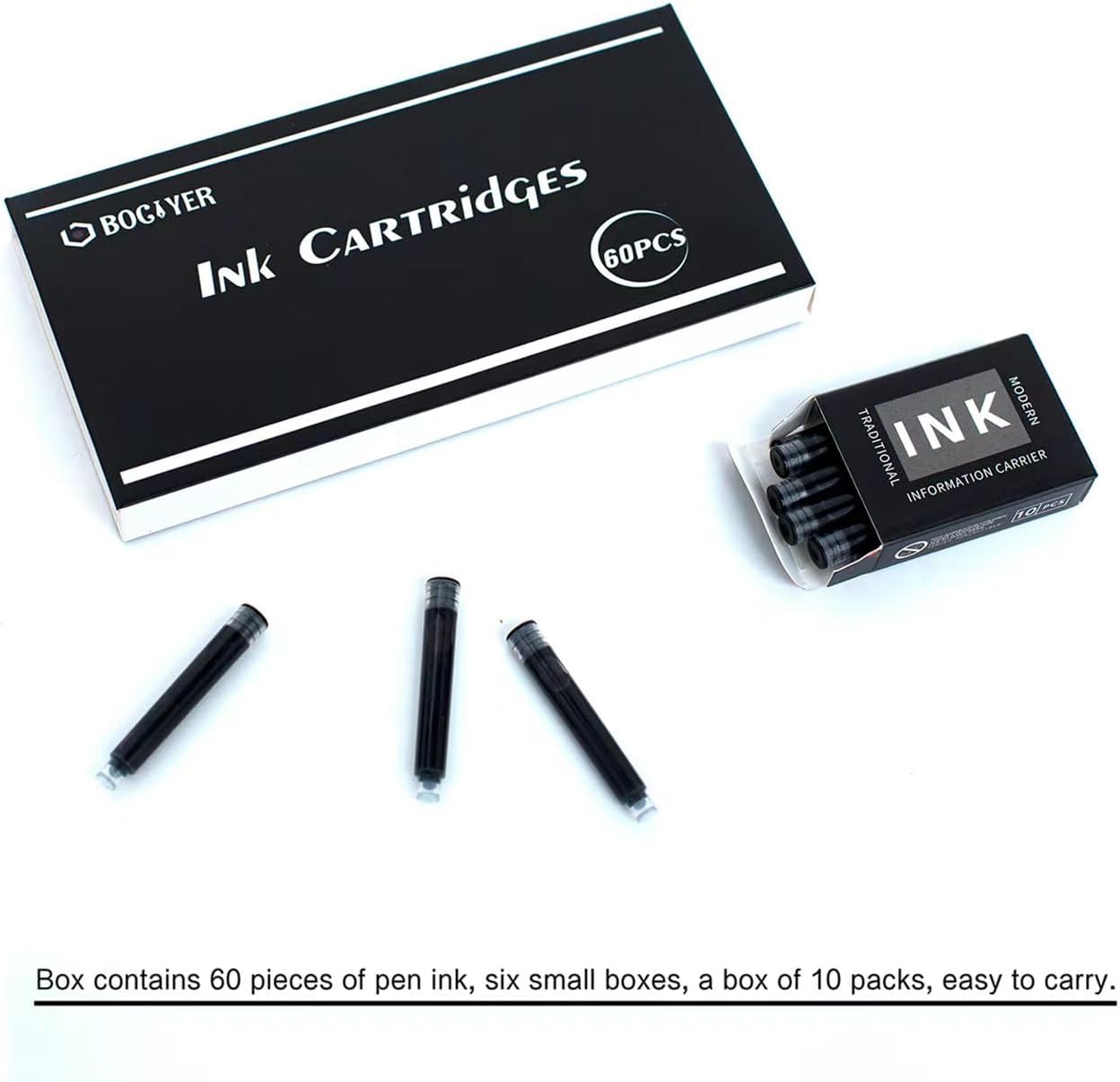 60 Count Black Fountain Pen Ink Refill Cartridges C452