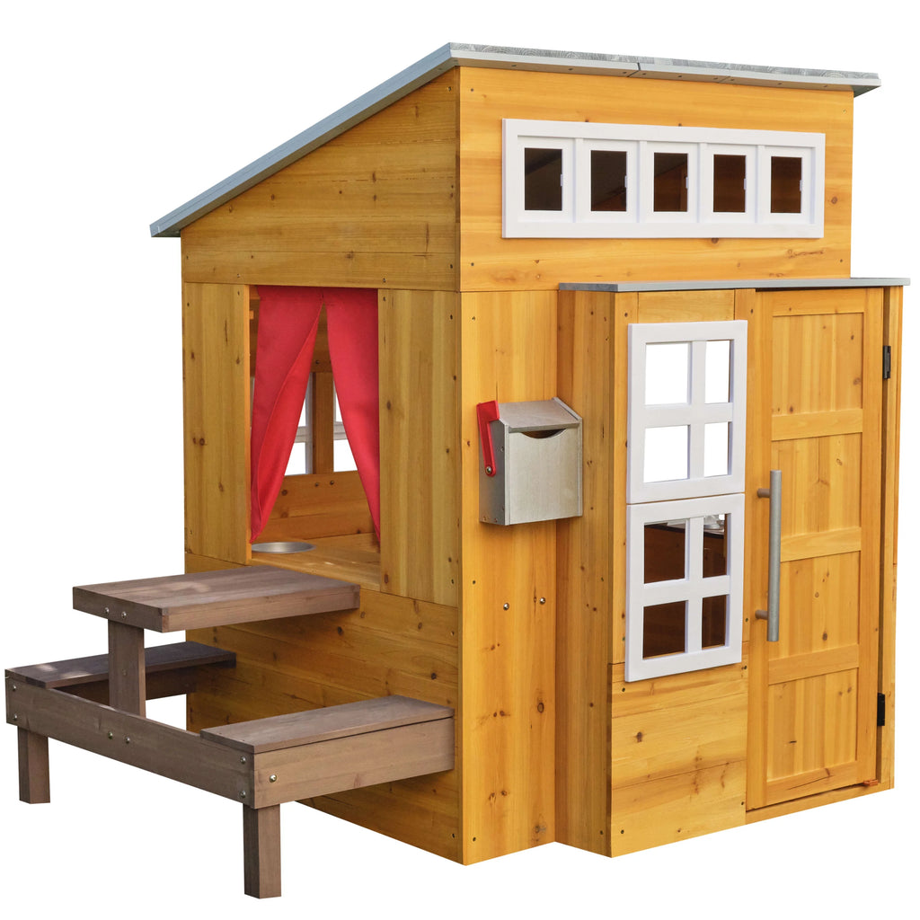 Modern Outdoor Wooden Playhouse with Picnic Table S267323