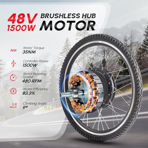 48V 1000W 26" Front/Rear Wheel Electric Bike Hub Motor Kit I8998