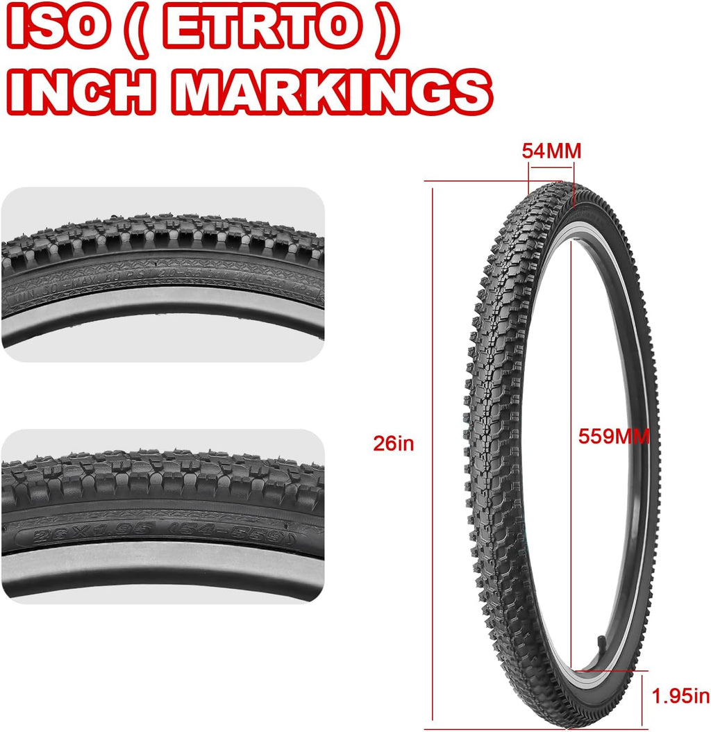 26" x 1.95 Folding Replacement Bicycle Tire with Schrader Valve Tubes, Tire Levers and Liners 2 PCS M729912