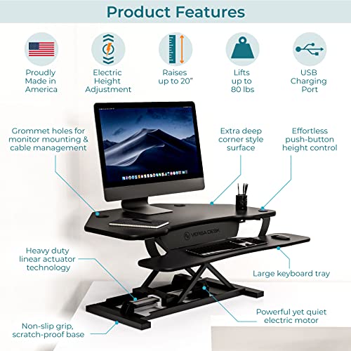 36 Inch Motorized Height-Adjustable Standing Desk Converter with Keyboard and Mouse Tray, Black S287