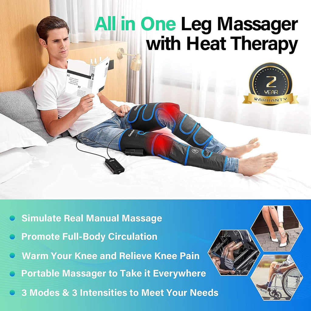 Rechargeable Cordless Air Compression Leg Massager with Heat, 3 Modes 3 Intensities S584651