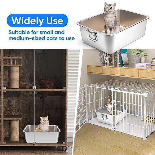 Stainless Steel Litter Box with Handle, 17.5" L x 13.5" W x 6" H, Non Stick Smooth Surface G256786