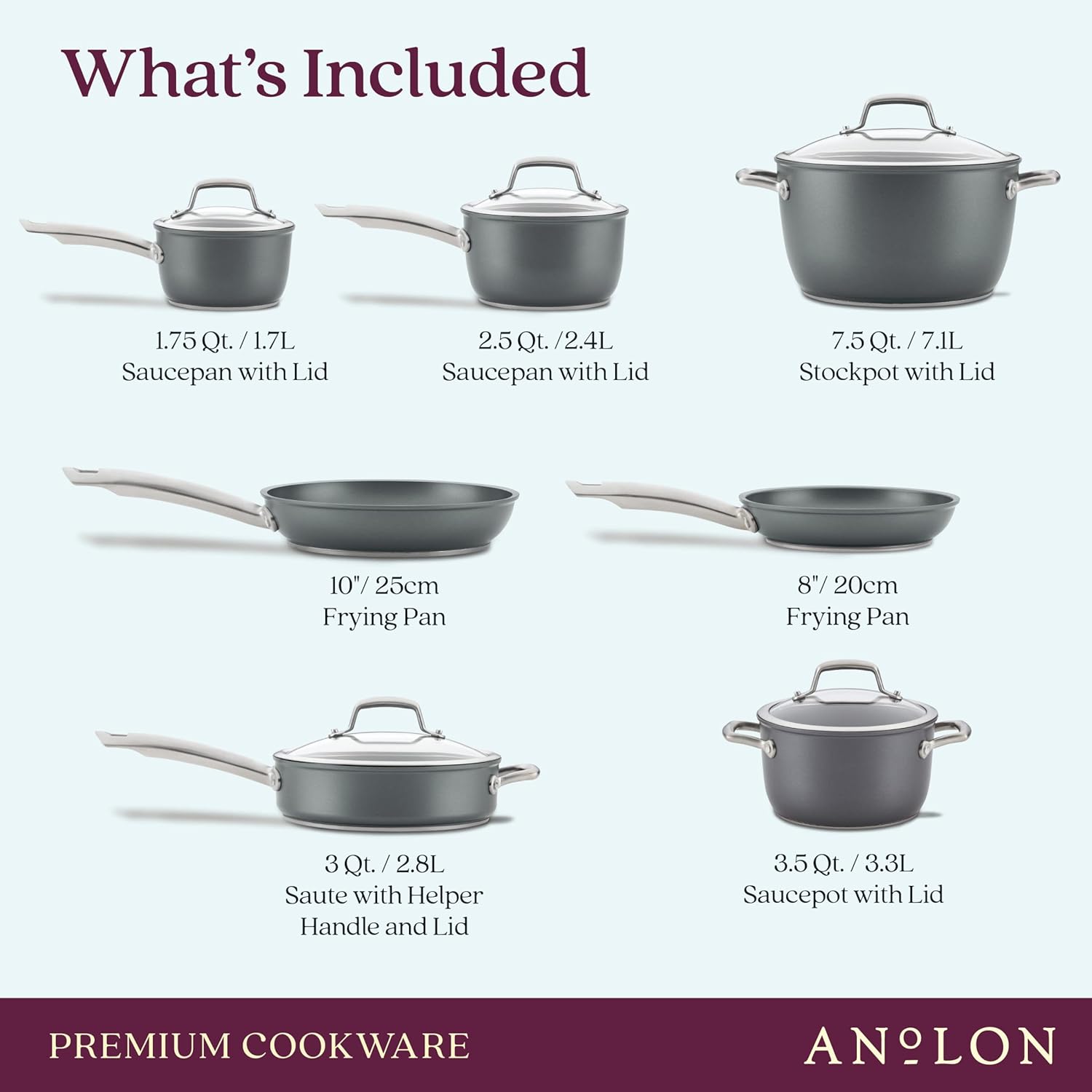 12 Piece Hard Anodized Cookware Set with Deep Frying Pan I964