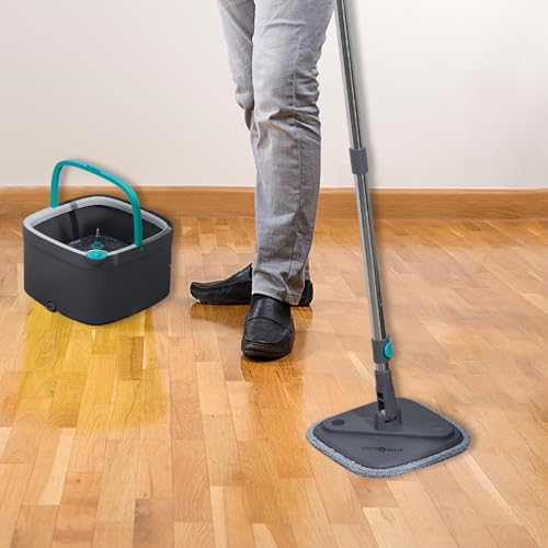 Square Spin Mop and Bucket with 2 Machine Washable Mop Pads E662