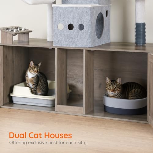 Greige 63.4" Tall Cat Tree with Dual Litter Box Enclosure F84148