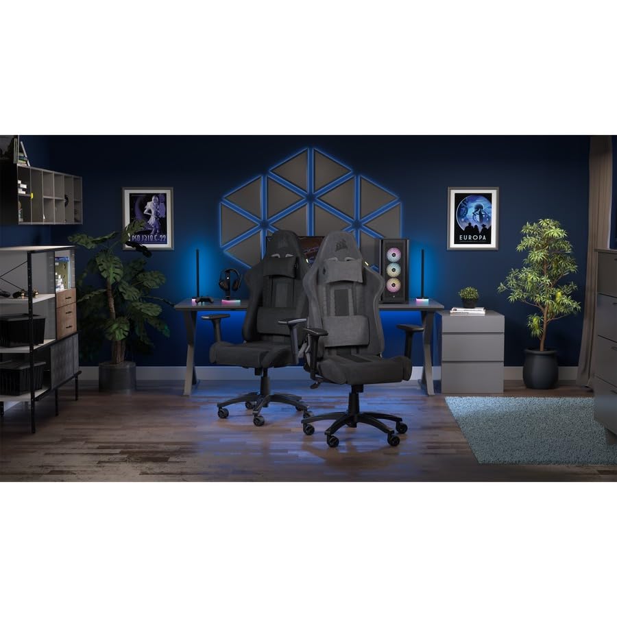 Gray and Black Fabric Gaming Chair with Lumbar Pillow and Neck Pillow T121