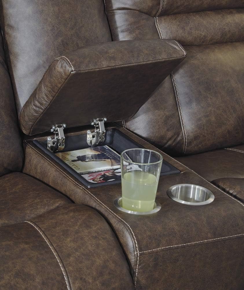 Brown Leather Power Reclining Loveseat R63323