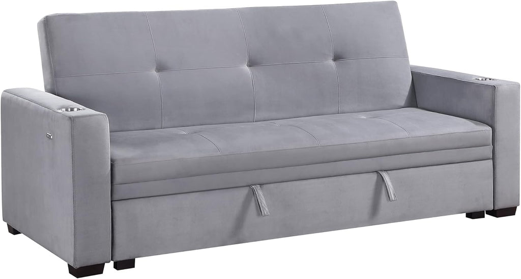 Grey Velvet Futon Sofa Bed with Storage Z5320