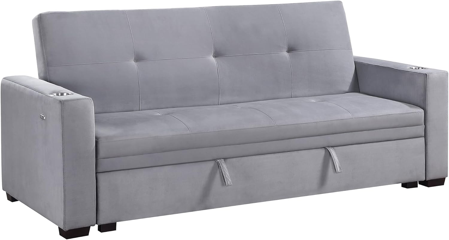 Grey Velvet Futon Sofa Bed with Storage Z5320