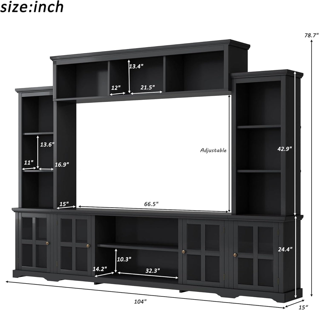 Black 104 Inch Entertainment Wall Unit with Tempered Glass Door U65357