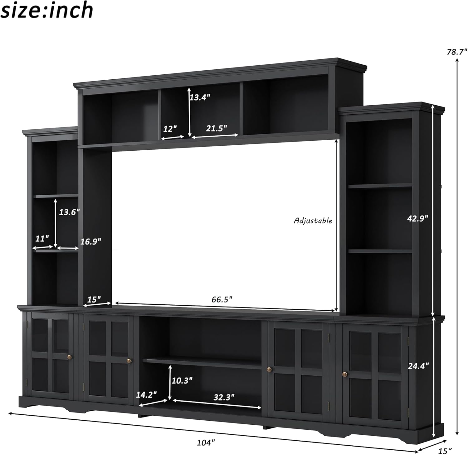 Black 104 Inch Entertainment Wall Unit with Tempered Glass Door U65357
