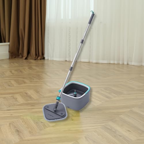 Square Spin Mop and Bucket with 2 Machine Washable Mop Pads E662