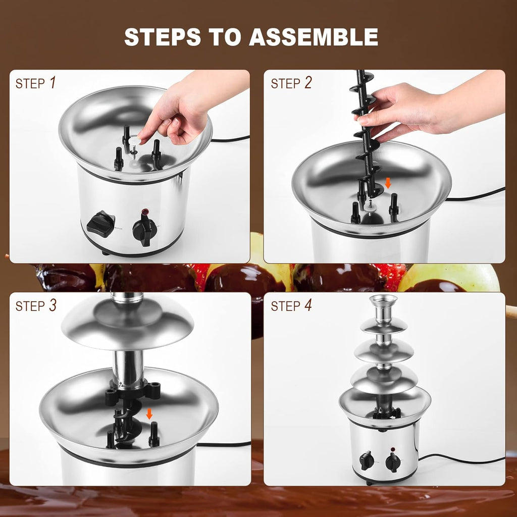 4 Tiers Electric Chocolate Fondue Fountain Set with 6pcs Stainless Steel Forks W118