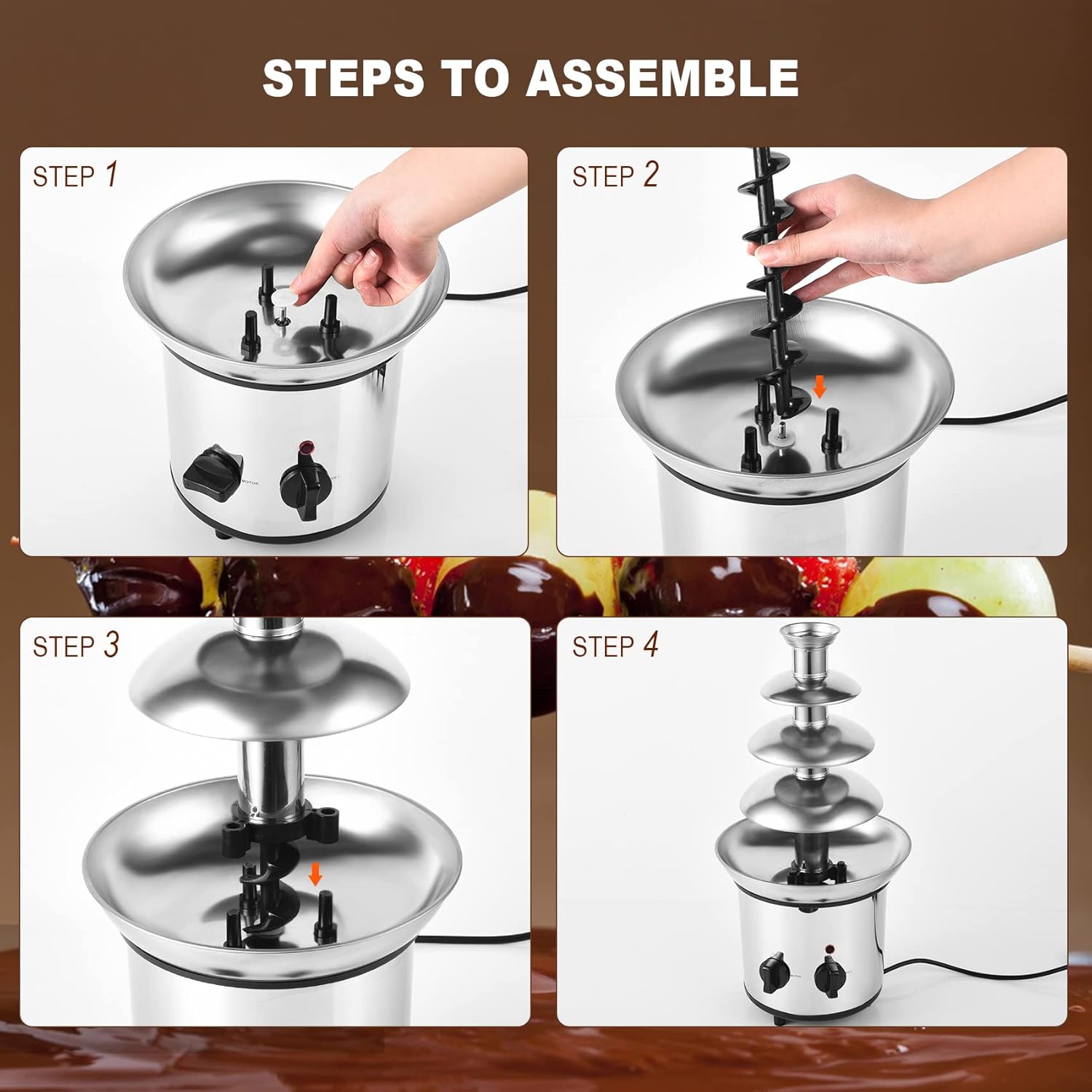 4 Tiers Electric Chocolate Fondue Fountain Set with 6pcs Stainless Steel Forks W118