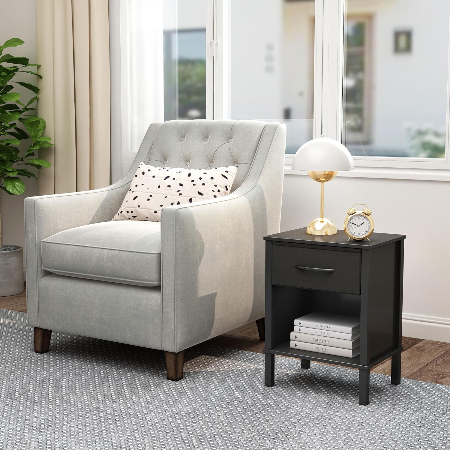 Black Nightstand Set of 2 with Fabric Drawers Q4039