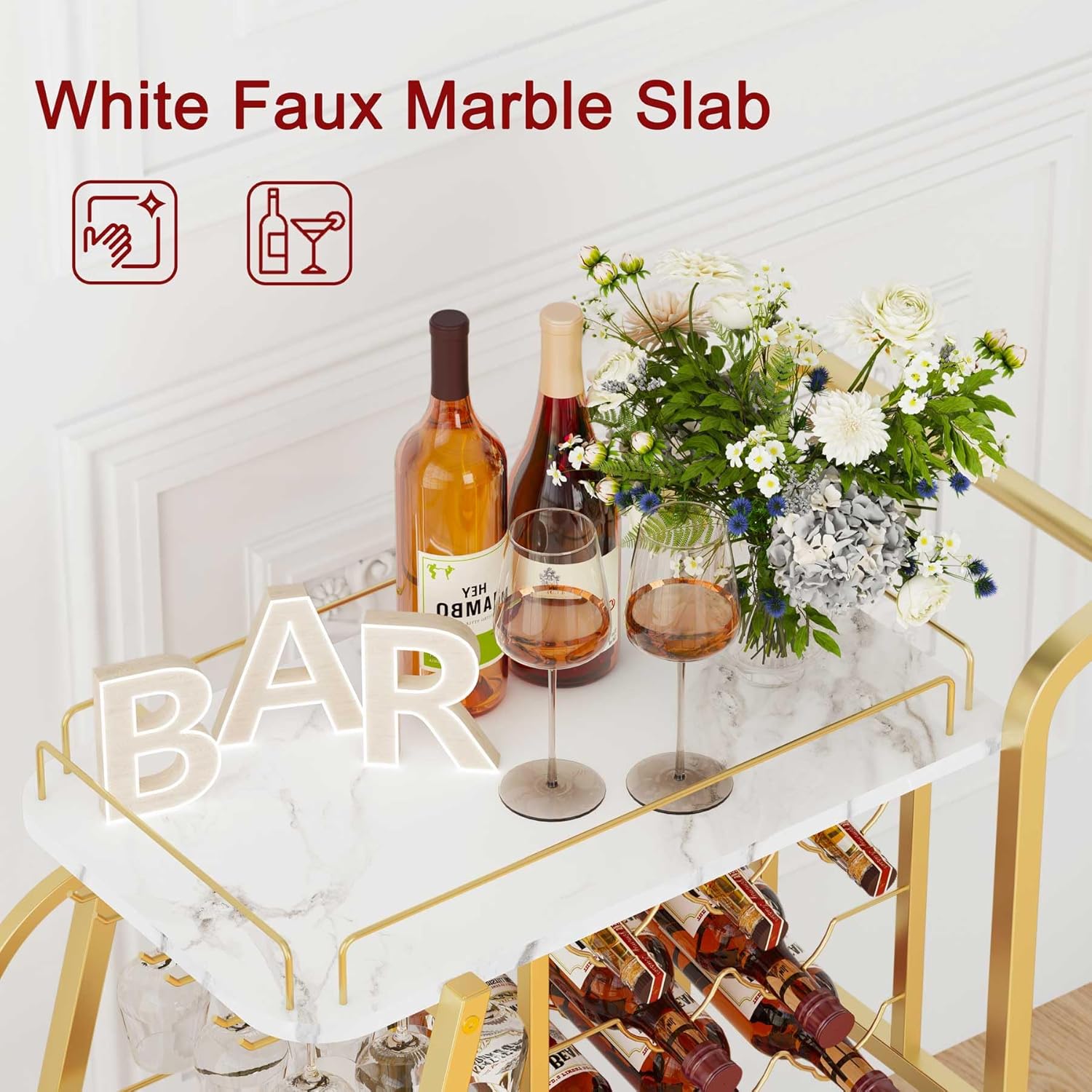 Gold Bar Cart with Wine Rack J535