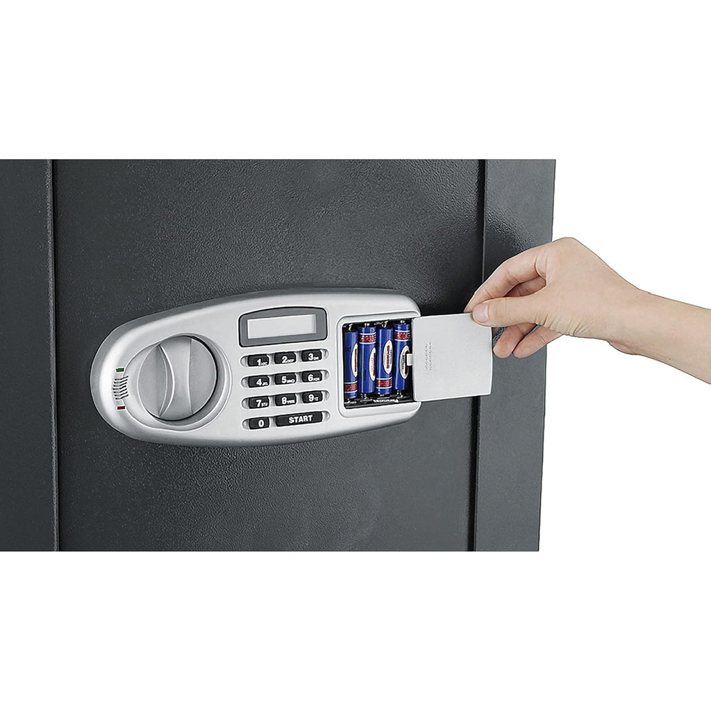 Gray Fireproof Electronic Lockbox with Keypad and Interior Shelf G913542