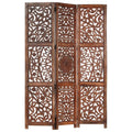 Hand Carved 3-Panel Room Divider Brown Solid Mango Wood D589