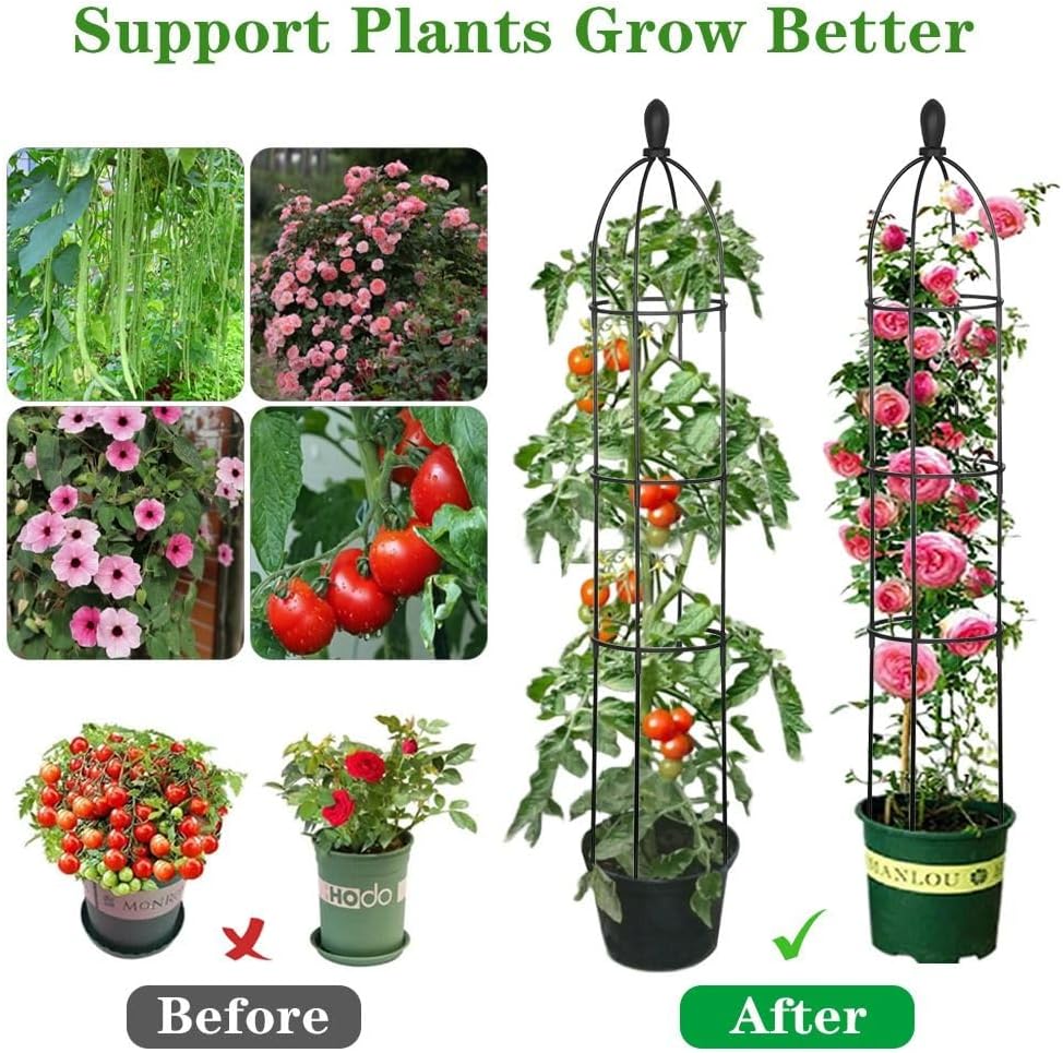 5.58FT Black Metal Garden Obelisk Trellis H637
