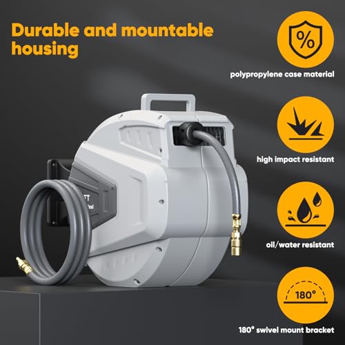 3/8 in x 65 Ft Heavy Duty Retractable Air Hose Reel with 180° Swivel Mount, 300 PSI Q156649