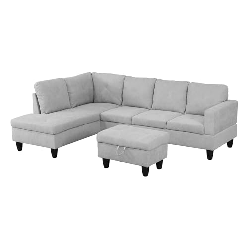 Beige L Shaped Sectional Sofa with Storage Ottoman W98001