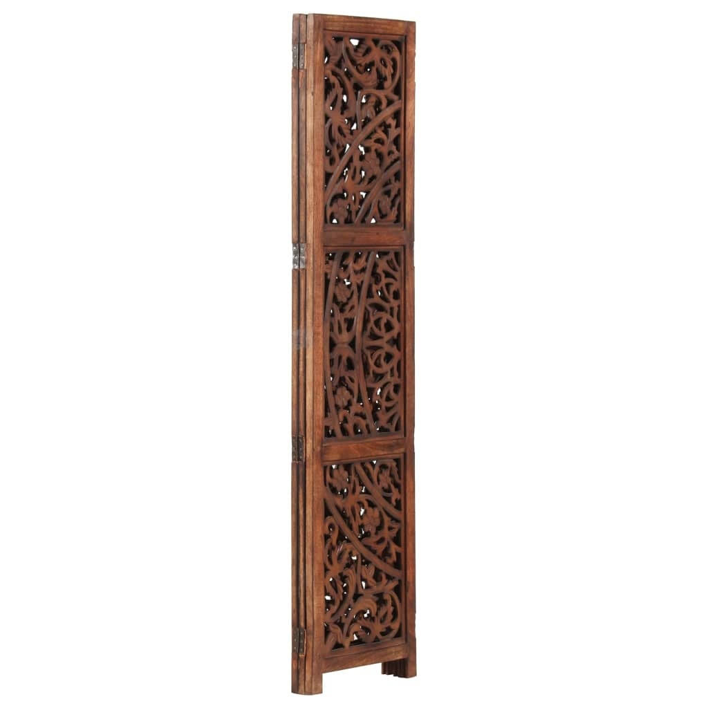 Hand Carved 3-Panel Room Divider Brown Solid Mango Wood D589
