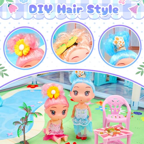 Blue 4-Story 11 Rooms Doll House with Furniture O90349