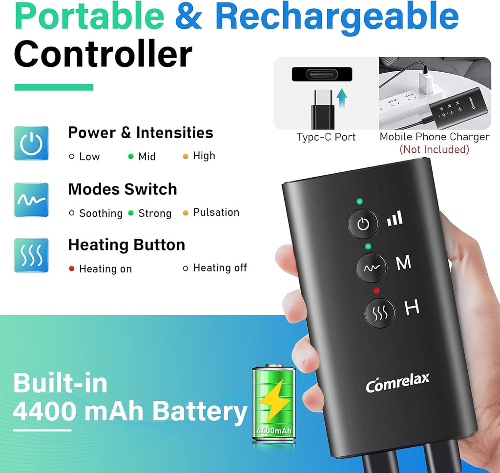 Rechargeable Cordless Air Compression Leg Massager with Heat, 3 Modes 3 Intensities S584651