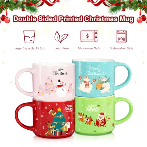 Set of 4 15.8 Oz Stackable Christmas Mugs with Stand W792134