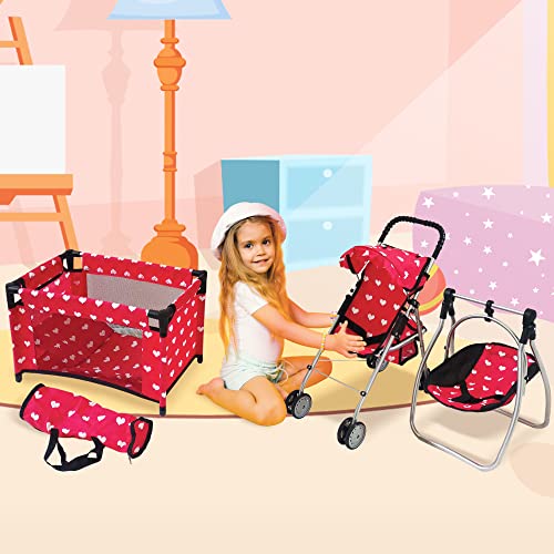 Pink Baby Doll Stroller with Crib Furniture Playset S283
