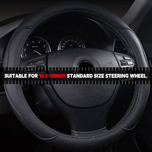 Leather Car Steering Wheel Cover, 14.5-15 Inch Universal X9440