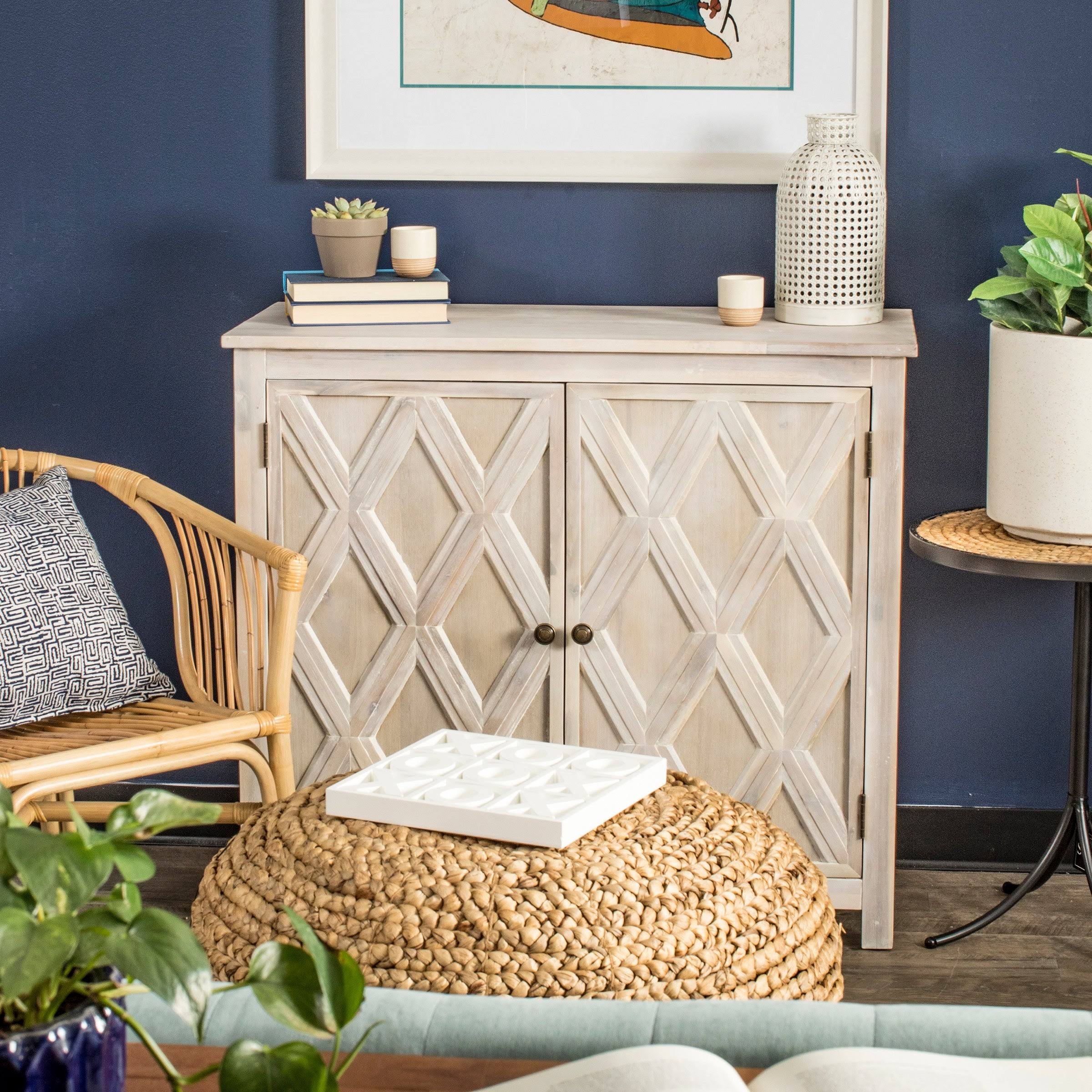 White Two-Door Acacia Cabinet with Metal Base and Adjustable Shelf X30423