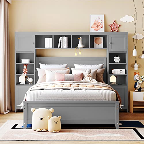 White Wood Full Murphy Bed with Shelf J528246