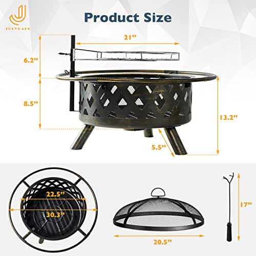 2 in 1 Wood Burning Fire Pit with Mesh Spark Screen Doors A4886