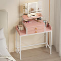 White 28.4''W Small Makeup Vanity Desk with Mirror and Lights, 2 Fabric Drawers O831496