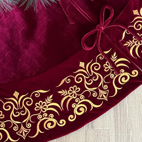 Burgundy Velvet Christmas Tree Skirt I493