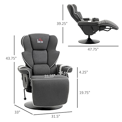 Black Manual Recliner Swivel Lounge Armchair with Footrest and Two Cup Holders Z949561