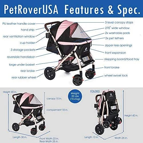 Extra-Long Heavy Duty Pet Stroller with Convertible Compartment J856685