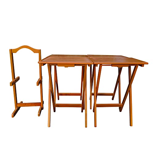 Set of 4 Solid Wood Folding TV Tray Table C9474