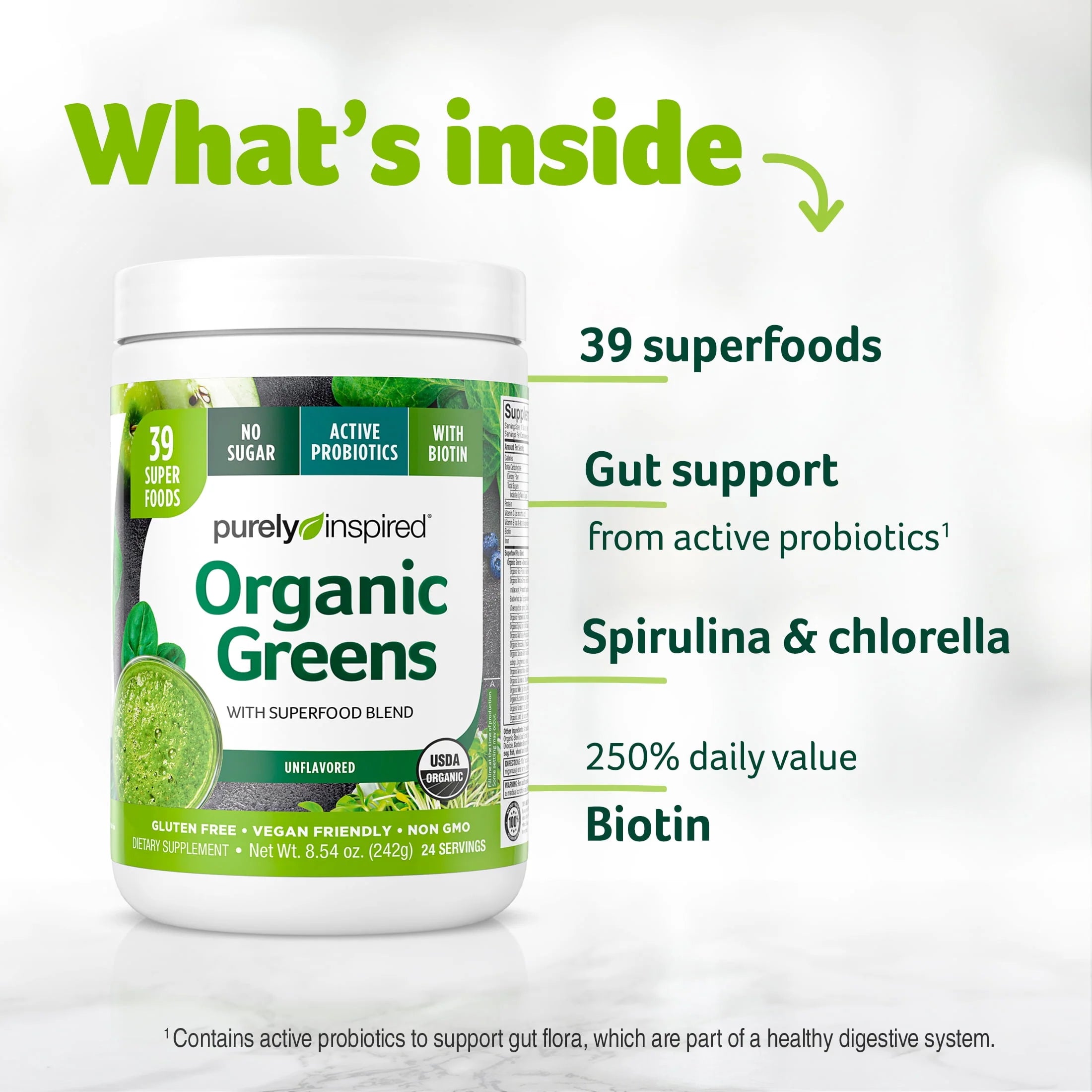 Organic Greens Superfood Supplement Powder Blend, Unflavored, 8.57 oz, 24 Servings Q3420
