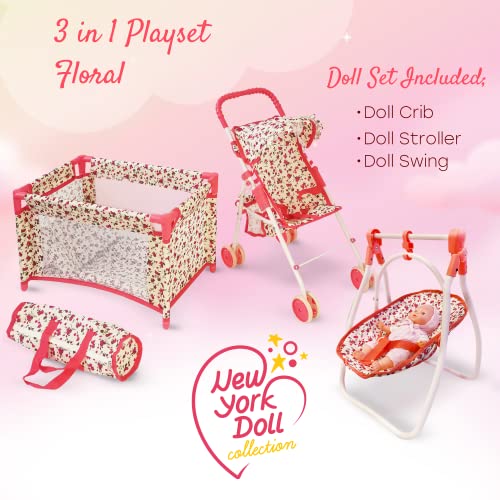 Pink Baby Doll Stroller with Crib Furniture Playset S283