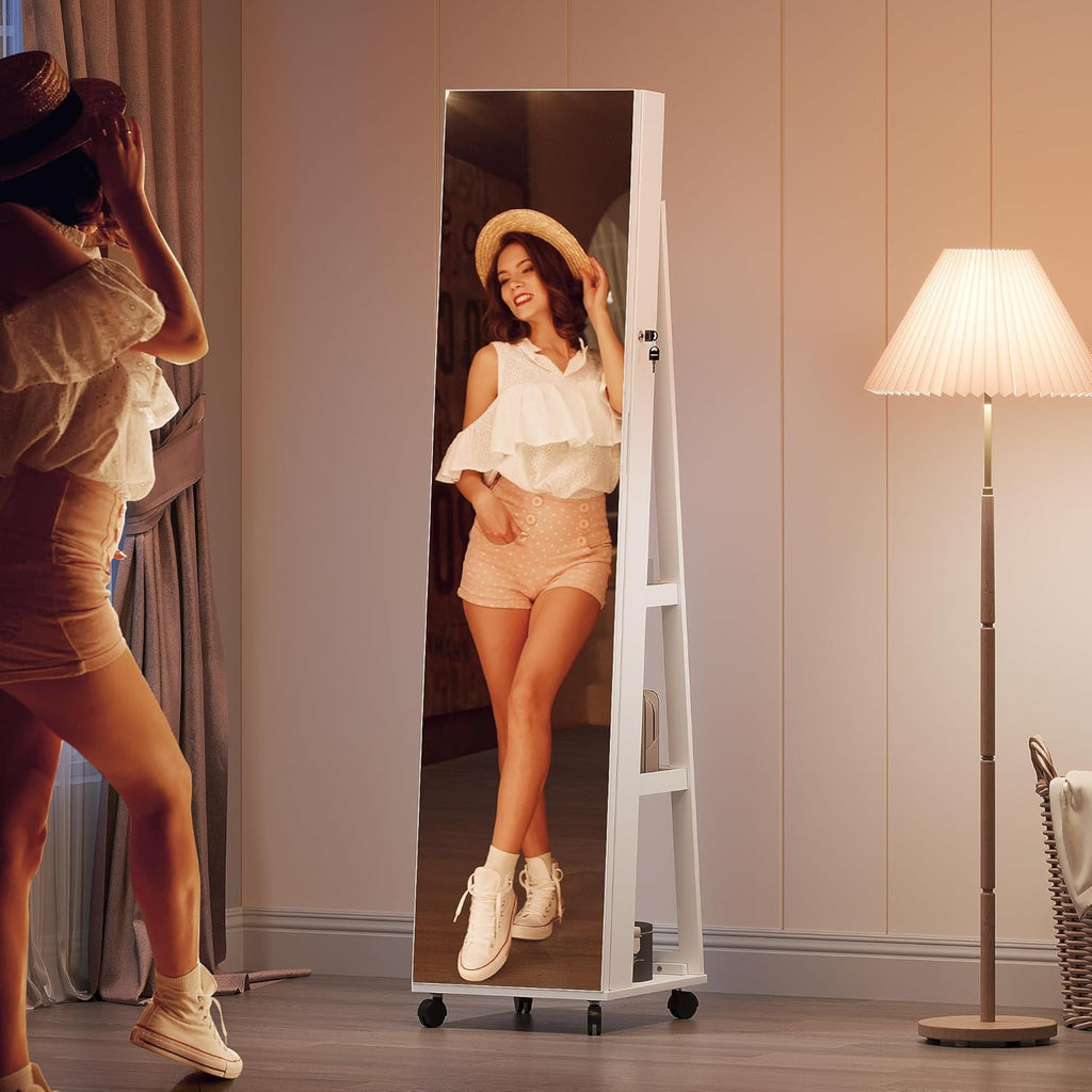 White Full Length Mirror Jewelry Cabinet with Lights B6590