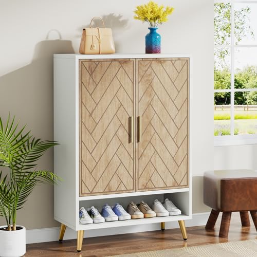 Brown 6-Tier 24 Pairs Wooden Shoe Cabinet with Doors O4630