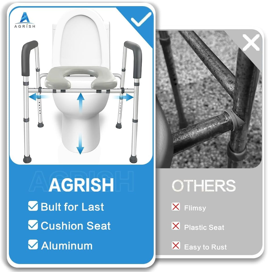 Raised Toilet Seat with Handles, Width and Height Adjustable Padded Toilet Seat Risers, Heavy Duty 350lbs Y3955