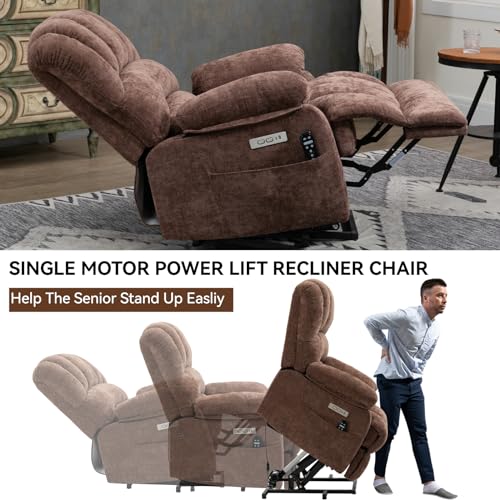 Chenille Beige Power Lift Recliner Chair with Massage and Heat N47141